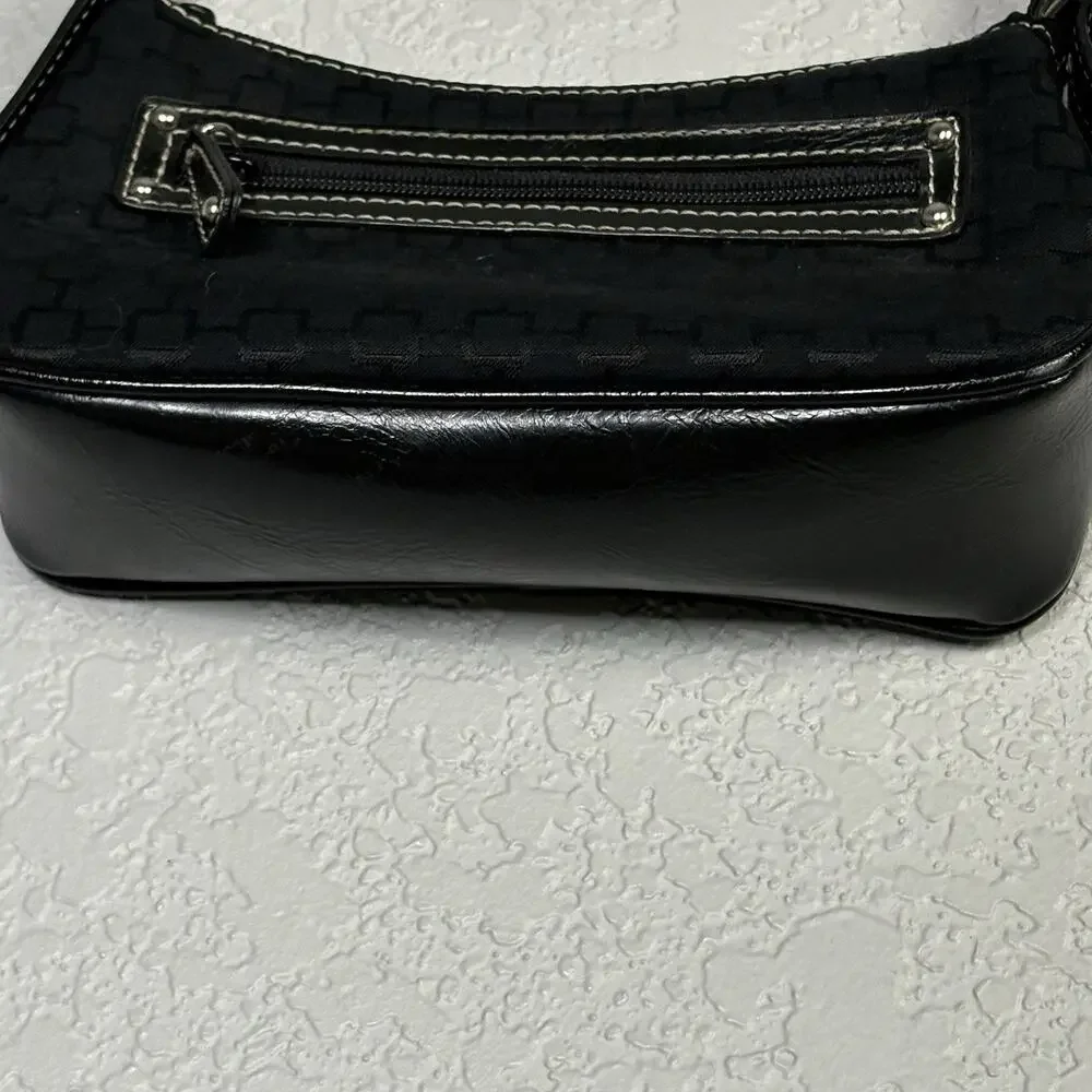 Vintage Y2k Nine West Micro Baguette Bag Canvas Faux Leather Handle Black